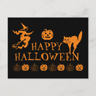 Happy Halloween Schwarz-Orange-Postkarte Postkarte