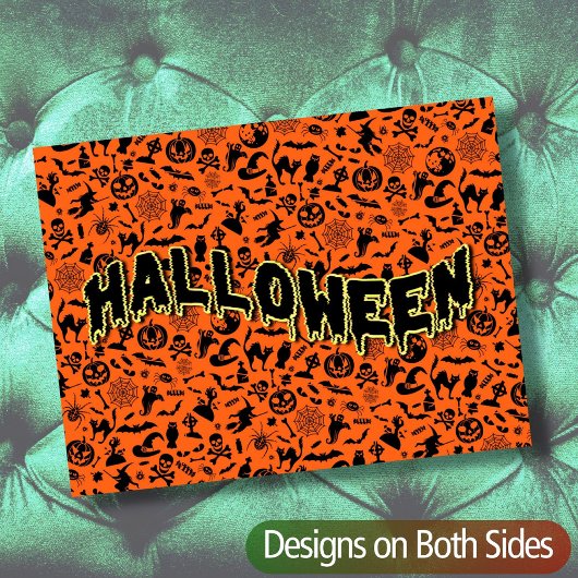 Happy Halloween schwarz-orange Typografie Postkarte