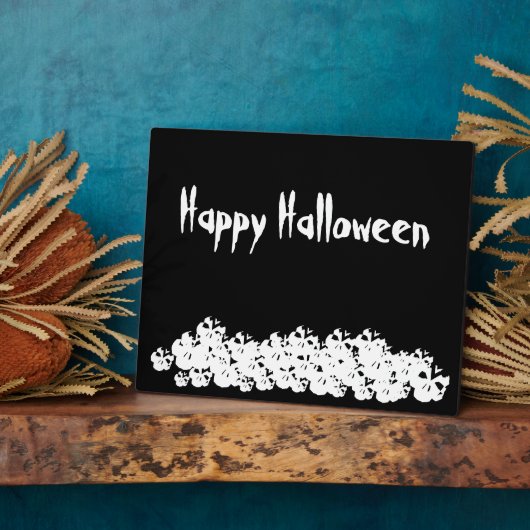 Happy Halloween Schwarz-weiße Skelettknödel Fotoplatte (Seite)