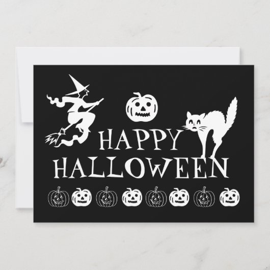 Happy Halloween Schwarz-weiße spooky niedlich Einladung (Vorderseite)