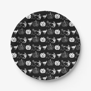 Happy Halloween Schwarz-weiße, sprichwörtliche Dek Pappteller