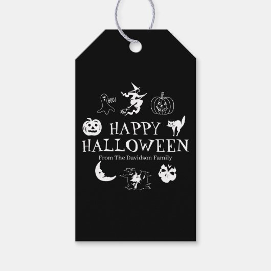 Happy Halloween Schwarz-weißer individuelle Name s Geschenkanhänger (Vorderseite)