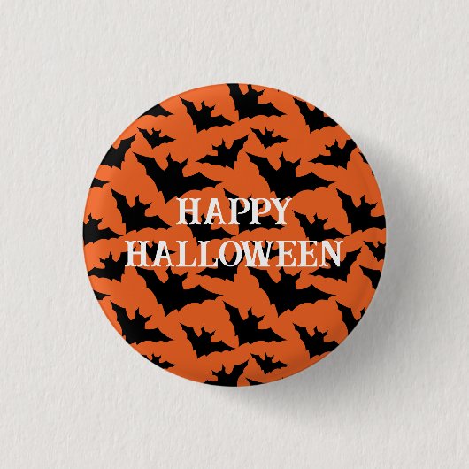Happy Halloween schwarze Fledermäuse Orangenhahn Button (Vorderseite)