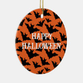 Happy Halloween schwarze Fledermäuse Orangenhahn Keramik Ornament (Rechts)