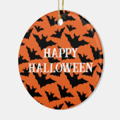 Happy Halloween schwarze Fledermäuse Orangenhahn Keramik Ornament (Links)