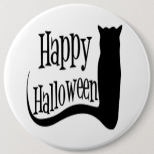 "HAPPY HALLOWEEN" SCHWARZE KATZE BUTTON