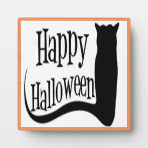 "HAPPY HALLOWEEN" SCHWARZE KATZE FOTOPLATTE