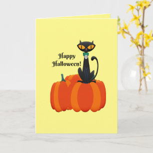 Happy Halloween, schwarze Katze/Kürbis, Karte