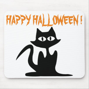 "HAPPY HALLOWEEN" SCHWARZE KATZE MOUSEPAD