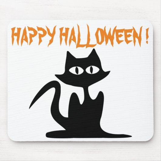 "HAPPY HALLOWEEN" SCHWARZE KATZE MOUSEPAD (Vorne)