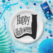 "HAPPY HALLOWEEN" SCHWARZE KATZE PAPPTELLER (Party)