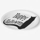 "HAPPY HALLOWEEN" SCHWARZE KATZE PAPPTELLER (Schrägansicht)