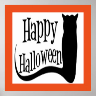 "HAPPY HALLOWEEN" SCHWARZE KATZE POSTER