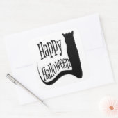 "HAPPY HALLOWEEN" SCHWARZE KATZE QUADRATISCHER AUFKLEBER (Umschlag)