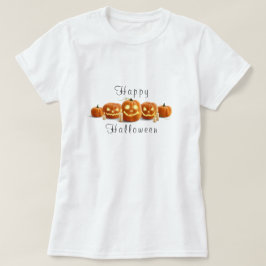 "Happy Halloween" Script Carved Pumpkins Candles T-Shirt