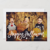 Happy Halloween Script Overlay Foto-Karte Karte (Vorderseite)