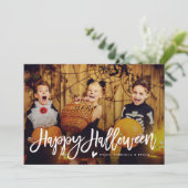 Happy Halloween Script Overlay Foto-Karte Karte (Stehend Vorderseite)