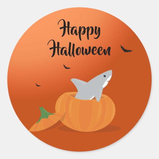 Happy Halloween Shark Pumpkin Bats Orange Runder Aufkleber (Vorderseite)