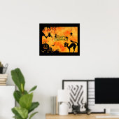 Happy Halloween Silhouette Black Cat und Freunde Poster (Heimbüro)