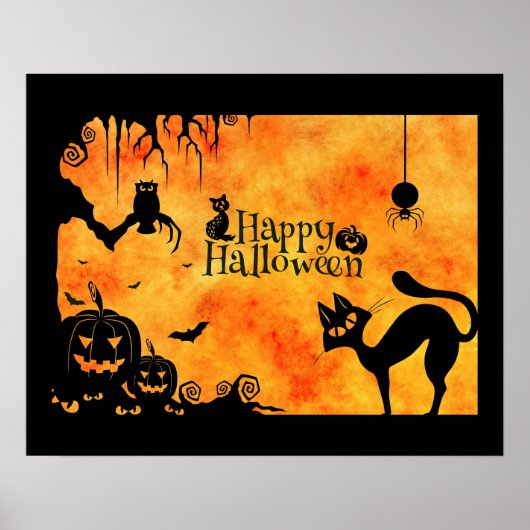 Happy Halloween Silhouette Black Cat und Freunde Poster (Vorne)