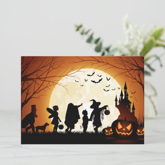 Happy Halloween Silhouette Children Karte (Stehend Vorderseite)