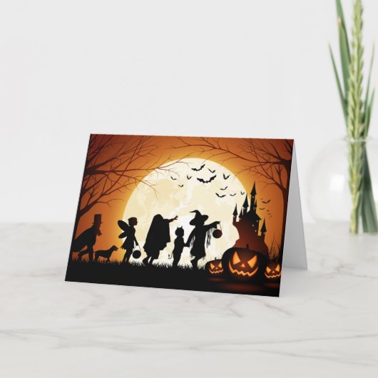 Happy Halloween Silhouette Children Karte (Vorderseite)