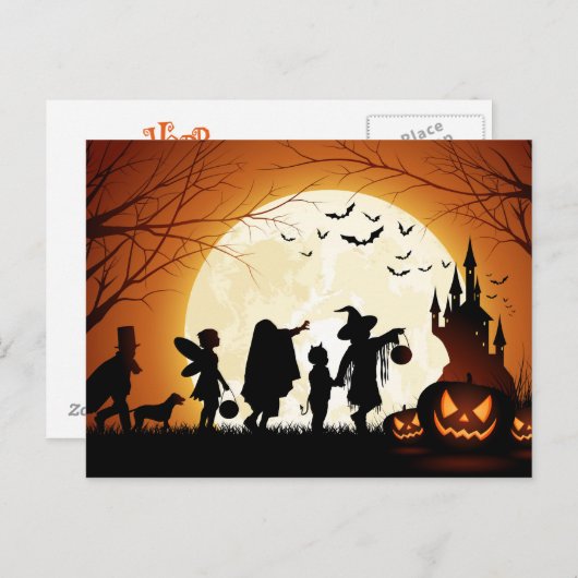 Happy Halloween Silhouette Children Postkarte (Vorne/Hinten)