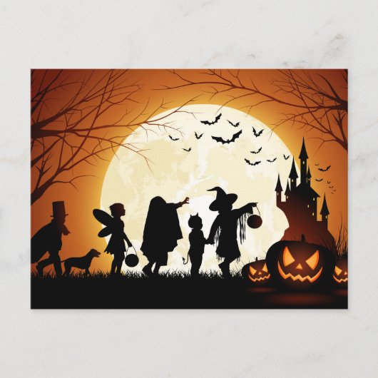 Happy Halloween Silhouette Children Postkarte (Vorderseite)