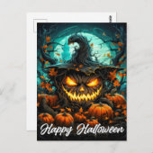 Happy Halloween Sinister Illumination Mad Pumpkin Postkarte (Vorne/Hinten)