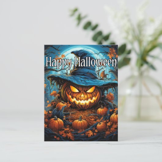 Happy Halloween | Sinister Pumpkin Postkarte (Stehend Vorderseite)