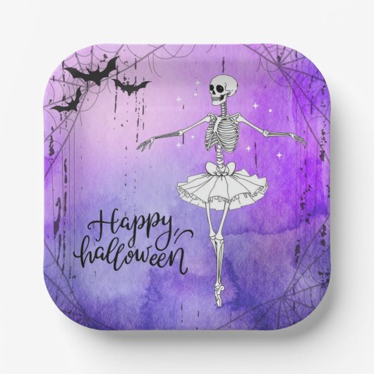 Happy Halloween Skeleton Ballerina Lila Pappteller (Vorderseite)