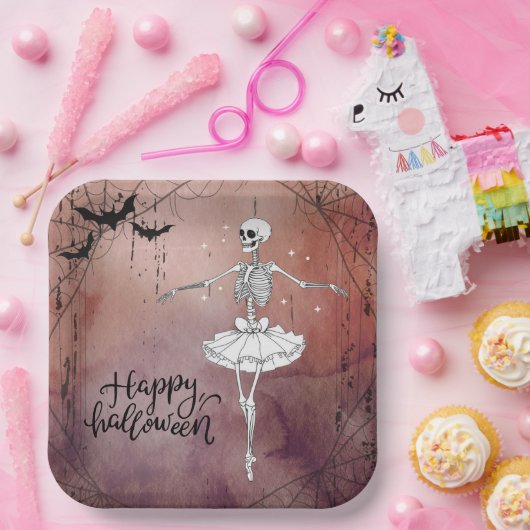 Happy Halloween Skeleton Ballerina Red Potion Pappteller (Party)