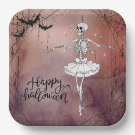 Happy Halloween Skeleton Ballerina Red Potion Pappteller