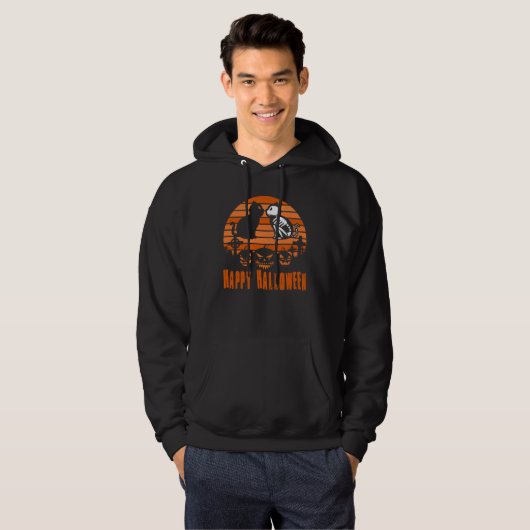 Happy Halloween Skeleton Cat Retro Sunset Hoodie (Vorne ganz)