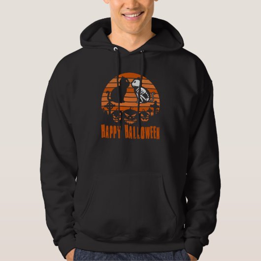 Happy Halloween Skeleton Cat Retro Sunset Hoodie (Vorderseite)