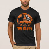 Happy Halloween Skeleton Cat Retro Sunset T-Shirt (Vorderseite)