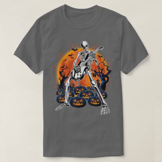 Happy Halloween Skeleton Gitarre Pumpkin Vi T-Shirt (Design vorne)