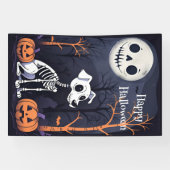 Happy Halloween Skeleton Hund, Pumpkins und Mond Banner (Horizontal)