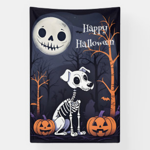Happy Halloween Skeleton Hund, Pumpkins und Mond Banner