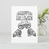 Happy Halloween Skeleton Wine Toast Modernes Desig Karte (Stehend Vorderseite)