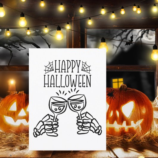 Happy Halloween Skeleton Wine Toast Modernes Desig Postkarte