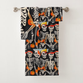 Happy Halloween Skeletons Badhandtuch Set