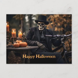 Happy Halloween Skelett in einem Vintagen Smoking Postkarte