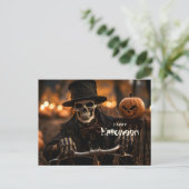 Happy Halloween Skelett und Kürbis Postkarte (Stehend Vorderseite)