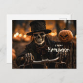 Happy Halloween Skelett und Kürbis Postkarte (Vorne/Hinten)