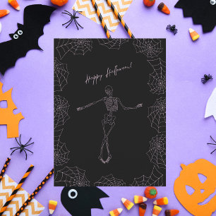 Happy Halloween Skelett und Spider Webs Feiertagspostkarte