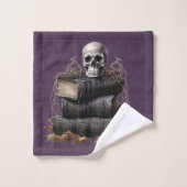 Happy Halloween Skull and Books Badhandtuch Set (Waschlappen)