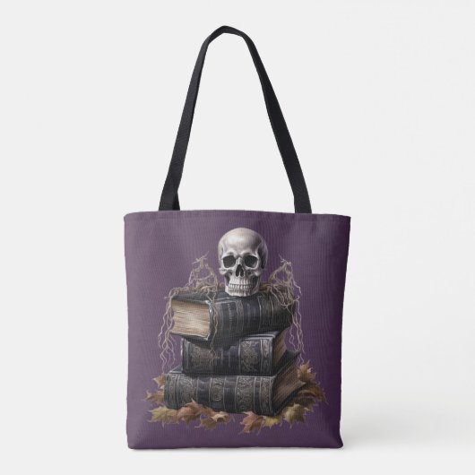 Happy Halloween Skull and Books Custom Tasche (Rückseite)