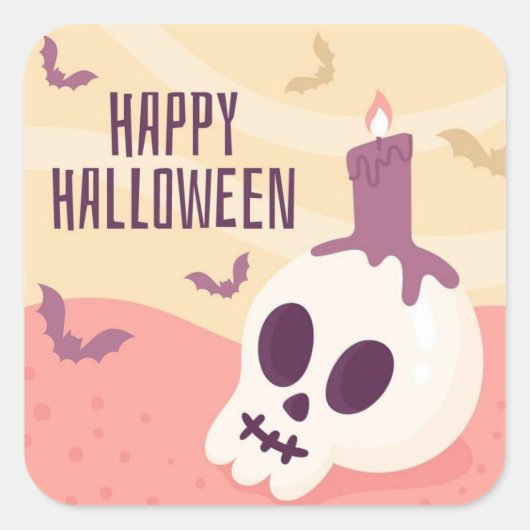 Happy Halloween Skull Quadratischer Aufkleber (Vorderseite)