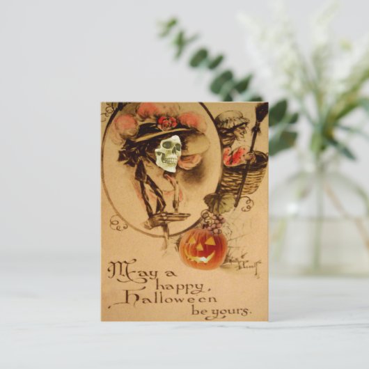 Happy Halloween Skull Zombie Untote Kürbislaterne Postkarte (Stehend Vorderseite)